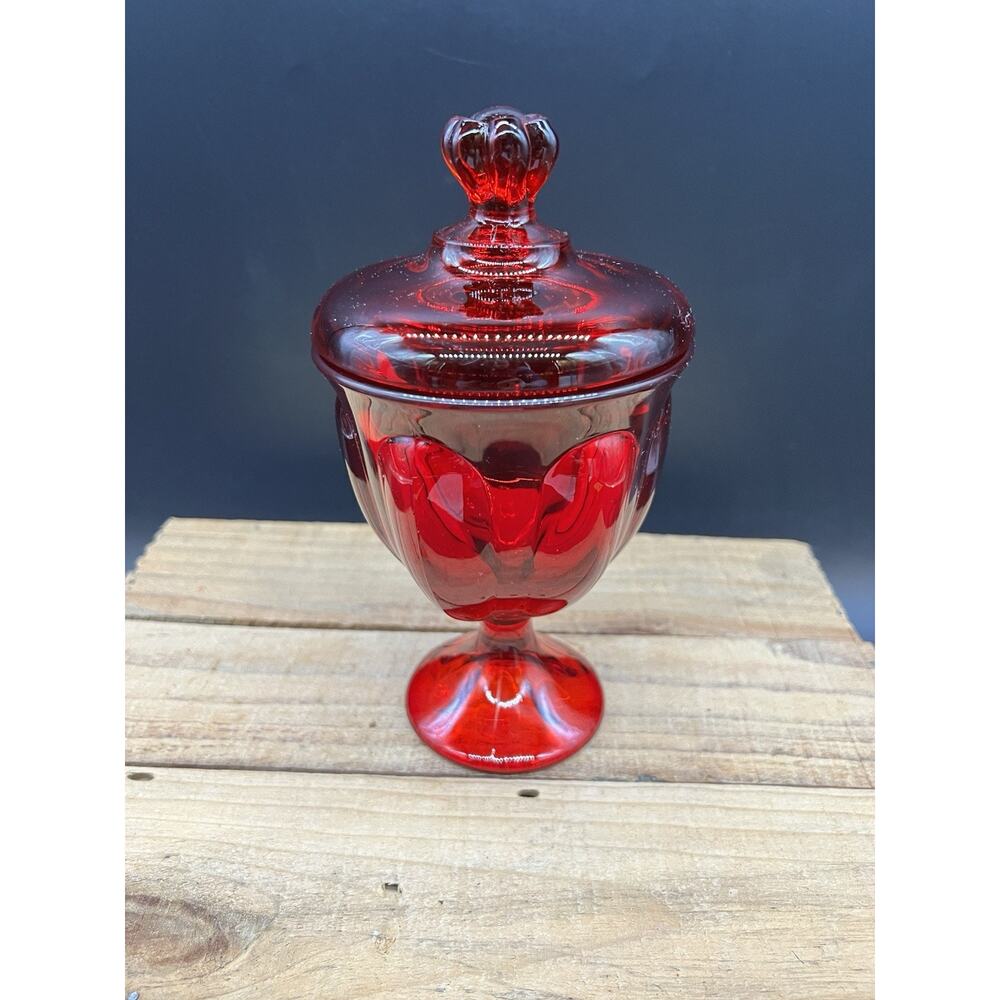 Viking Art Glass Vintage 6 Petal Epic Red Cadmium Amberina Lidded Compote MINT!